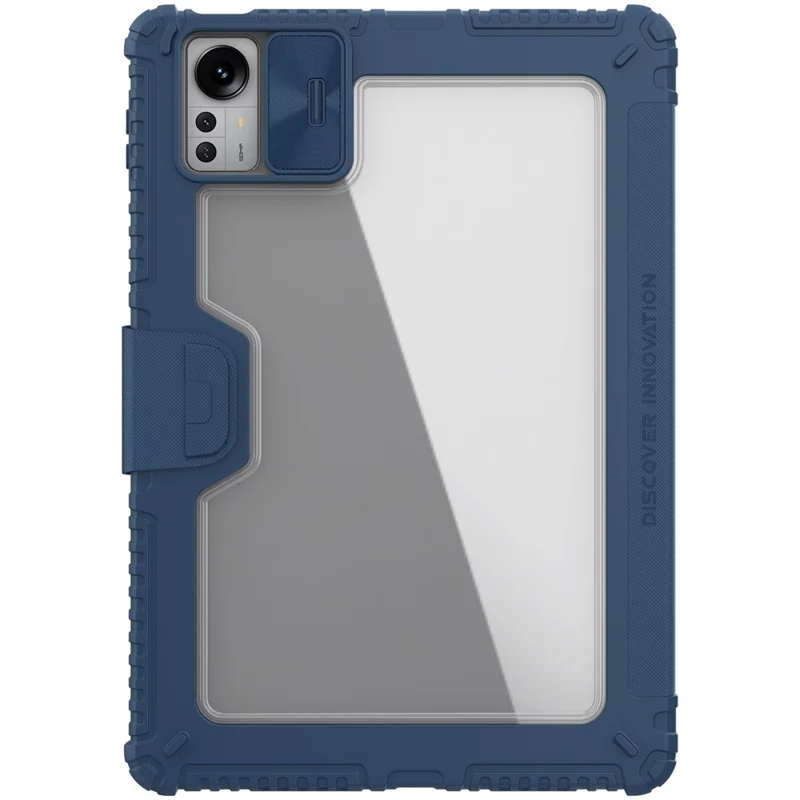 NILLKIN Bumper Leather Case Pro for Xiaomi Pad 5 Pro 12.4 (2022) Protective Case PU Leather Auto Wake / Sleep Tablet Case with Slide Camera Cover / Trifold Stand - Blue