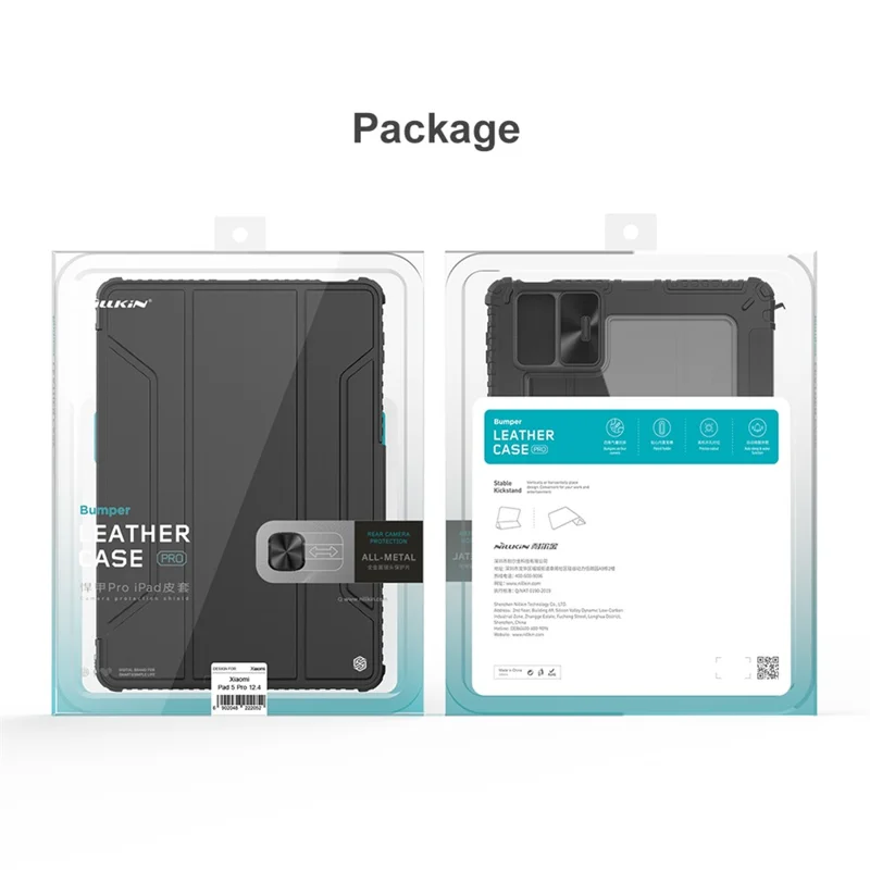 NILLKIN Bumper Leather Case Pro for Xiaomi Pad 5 Pro 12.4 (2022) Protective Case PU Leather Auto Wake / Sleep Tablet Case with Slide Camera Cover / Trifold Stand - Blue