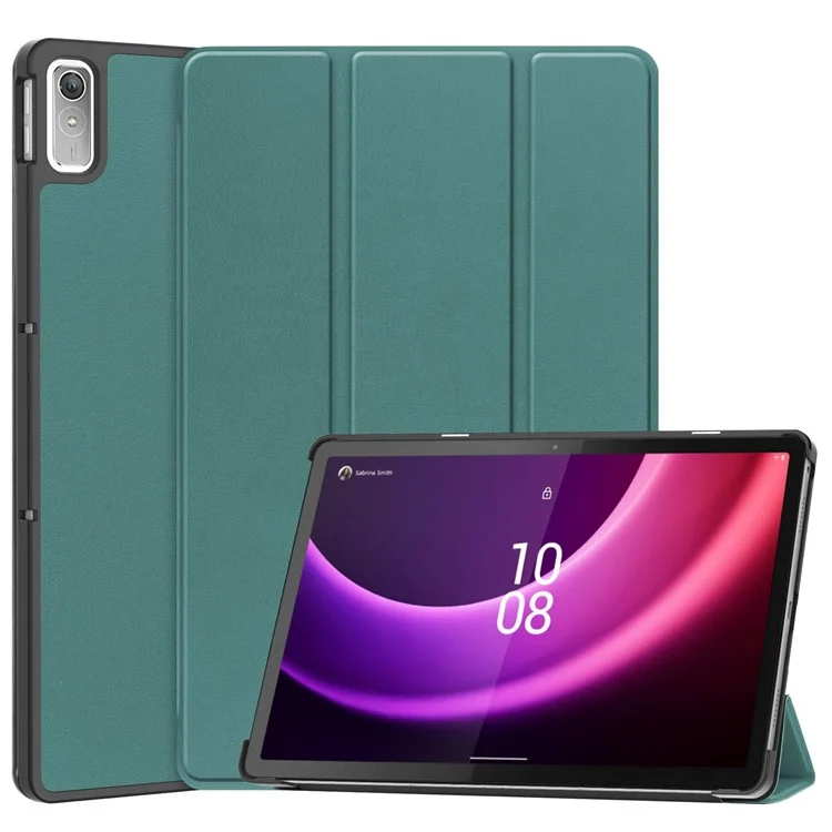 Per Lenovo Tab P11 Gen 2 Custodia in pelle PU con supporto pieghevole a tre ante Tablet a prova di urto Copertura con funzione di risveglio/sospensione automatica Protezione completa - Verde nerastro