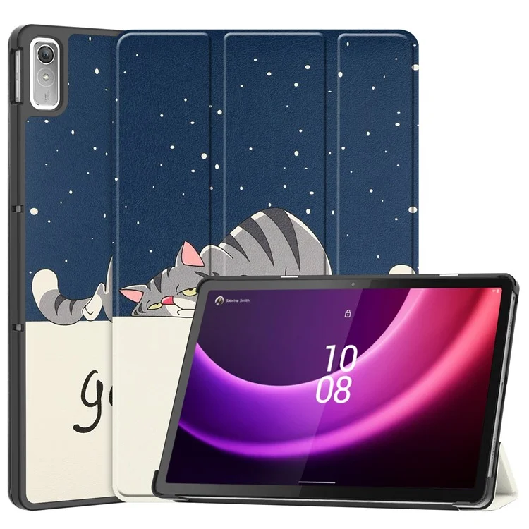 Per Lenovo Tab P11 Gen 2 Tri-fold Stand PU Leather Anti-drop Cover Pattern Printing Auto Wake / Sleep Tablet Protective Case - Cat