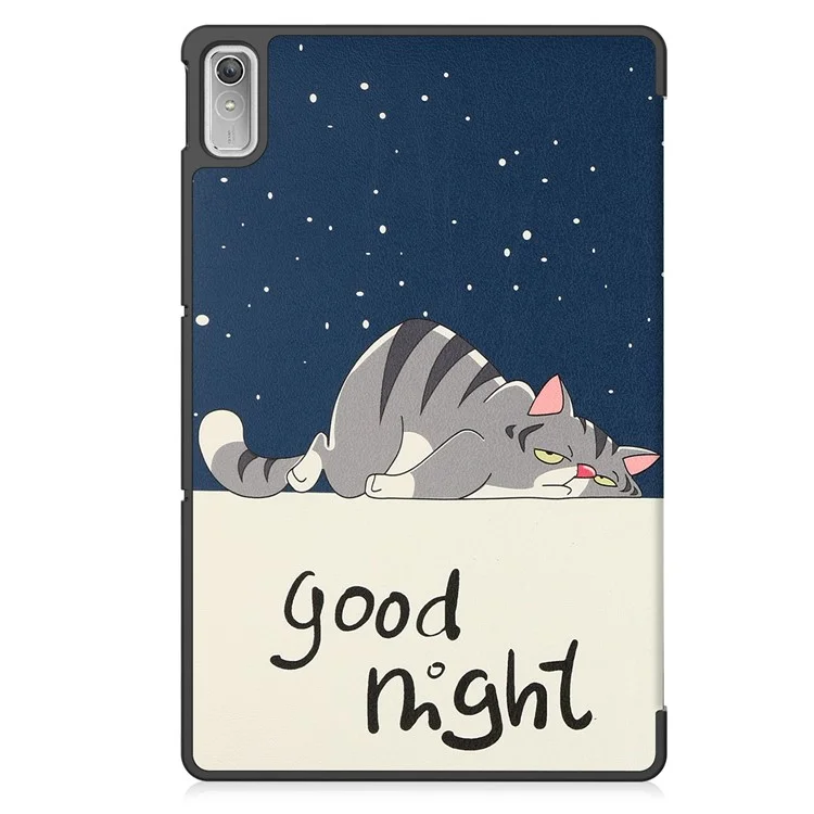 Per Lenovo Tab P11 Gen 2 Tri-fold Stand PU Leather Anti-drop Cover Pattern Printing Auto Wake / Sleep Tablet Protective Case - Cat