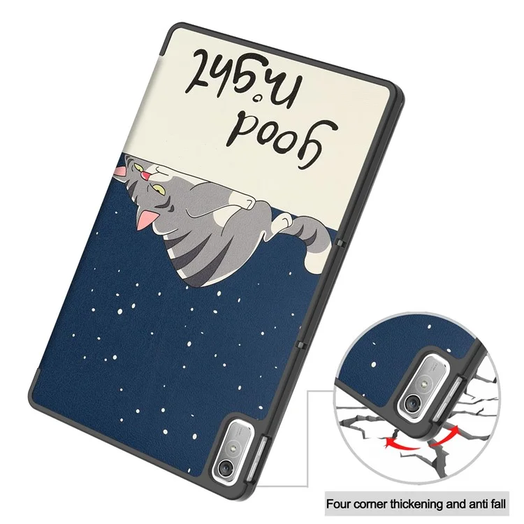 Per Lenovo Tab P11 Gen 2 Tri-fold Stand PU Leather Anti-drop Cover Pattern Printing Auto Wake / Sleep Tablet Protective Case - Cat