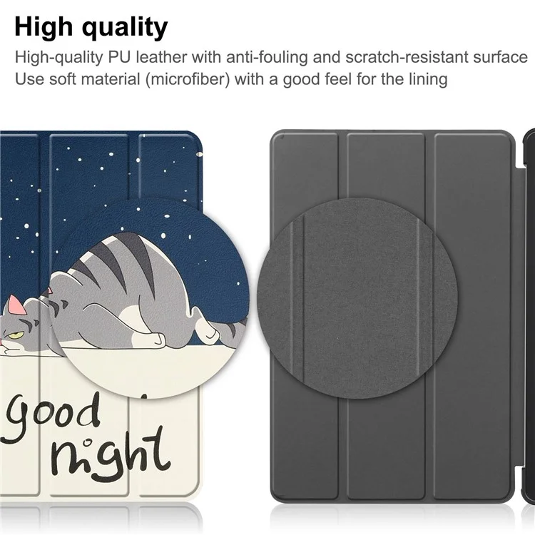 Per Lenovo Tab P11 Gen 2 Tri-fold Stand PU Leather Anti-drop Cover Pattern Printing Auto Wake / Sleep Tablet Protective Case - Cat