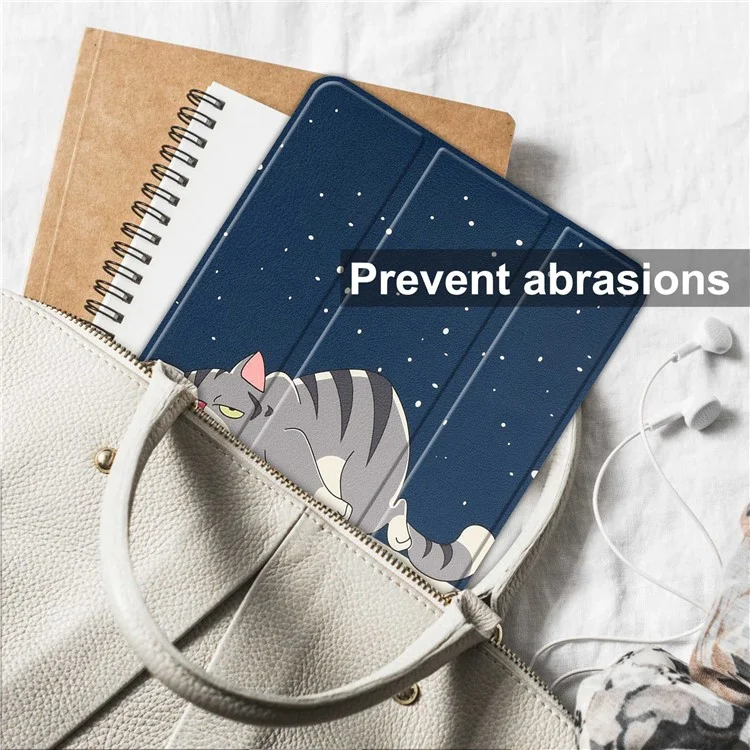 Per Lenovo Tab P11 Gen 2 Tri-fold Stand PU Leather Anti-drop Cover Pattern Printing Auto Wake / Sleep Tablet Protective Case - Cat