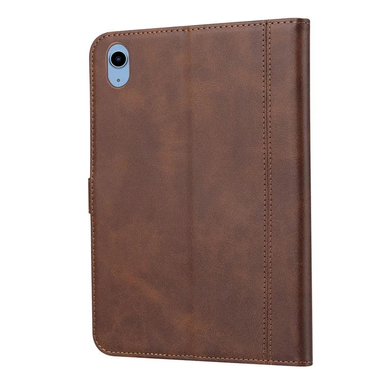 For iPad (2025) / 10.9 (2022) Outer Card Slot Design PU Leather Tablet Case Magnetic Clasp Wallet Stand Anti-Scratch Cover with Pen Slot - Brown