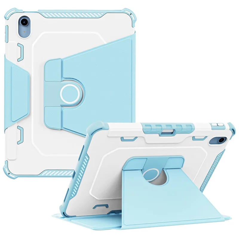 360-Degree Rotation Armor Leather Tablet Cover for iPad (2025) / 10.9 (2022) Auto Wake / Sleep Rotary Stand Anti-Drop Protective Case - Blue