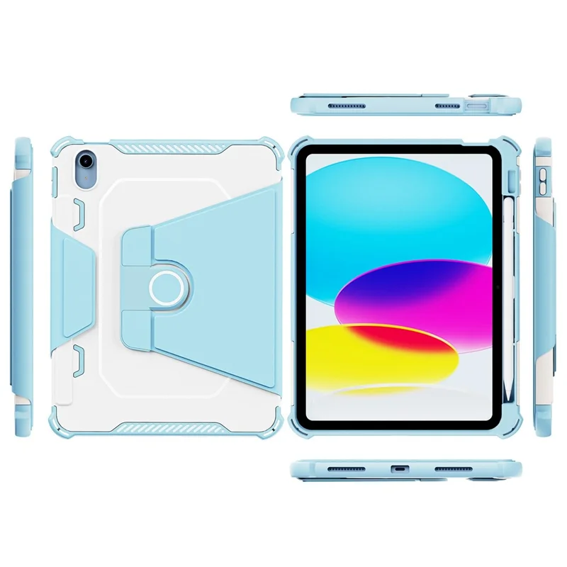 360-Degree Rotation Armor Leather Tablet Cover for iPad (2025) / 10.9 (2022) Auto Wake / Sleep Rotary Stand Anti-Drop Protective Case - Blue