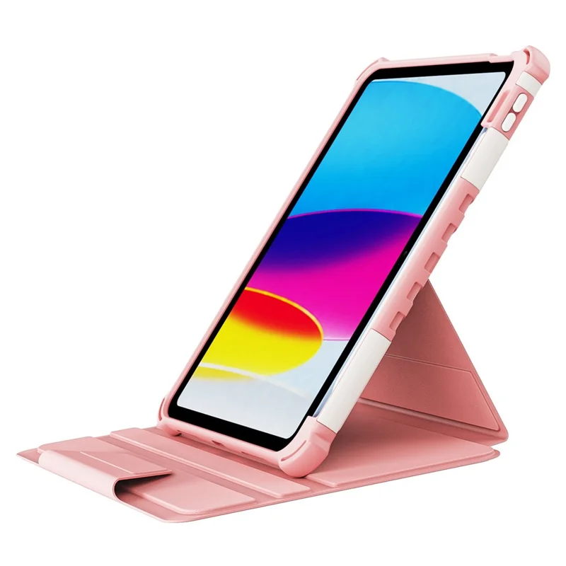 360-Degree Rotation Armor Leather Tablet Cover for iPad (2025) / 10.9 (2022) Auto Wake / Sleep Rotary Stand Anti-Drop Protective Case - Pink