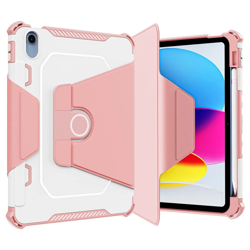 360-Degree Rotation Armor Leather Tablet Cover for iPad (2025) / 10.9 (2022) Auto Wake / Sleep Rotary Stand Anti-Drop Protective Case - Pink