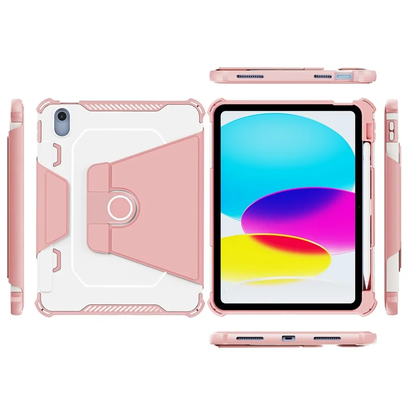 360-Degree Rotation Armor Leather Tablet Cover for iPad (2025) / 10.9 (2022) Auto Wake / Sleep Rotary Stand Anti-Drop Protective Case - Pink