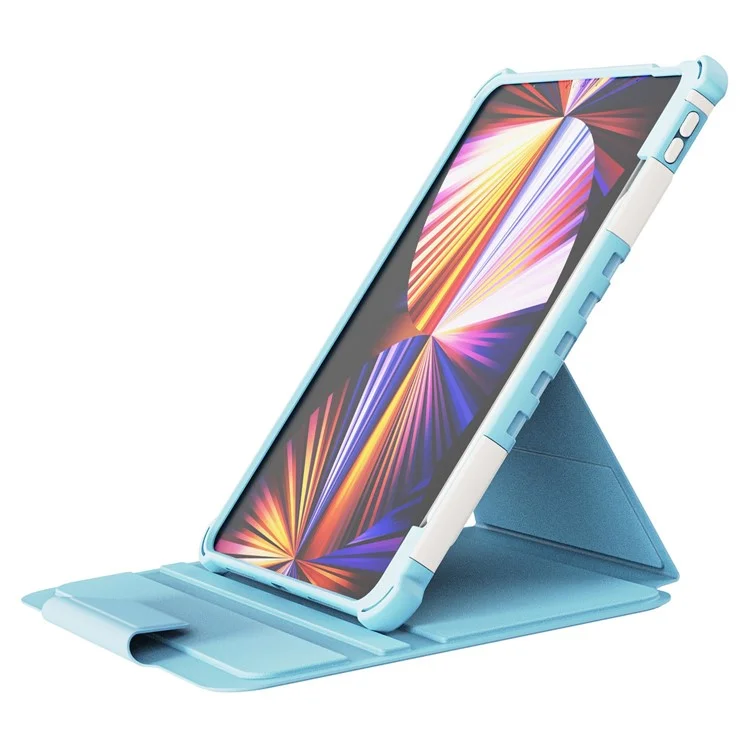 Para Ipad Pro 11 (2018) /(2020) /(2021) /(2022) / Ipad Air 10.9 (2020) /(2022) Cubierta de Tableta de Cuero de Armadura de Rotación de 360 ​​grados Auto Wake / Soporte Ajustable de Sueño Caso de Protección Completa - Azul