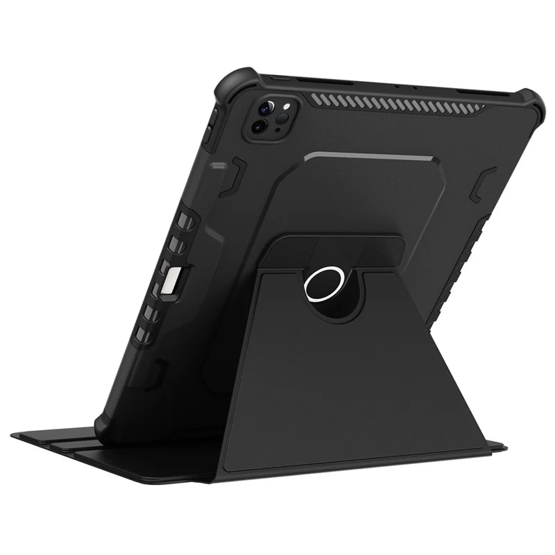 For iPad Pro 12.9 (2022) / (2021) / (2020) 360-Degree Rotation Armor Leather Tablet Cover Auto Wake / Sleep Anti-drop Anti-scratch Stand Case - Black