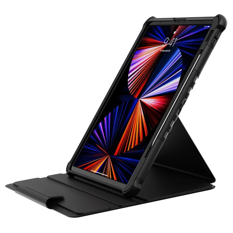 For iPad Pro 12.9 (2022) / (2021) / (2020) 360-Degree Rotation Armor Leather Tablet Cover Auto Wake / Sleep Anti-drop Anti-scratch Stand Case - Black