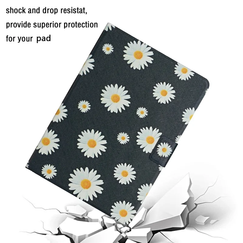 Cover per tablet con supporto, porta carte, stampa a motivo, in ecopelle con accensione/spegnimento automatico e anti-caduta per iPad (2025) / 10,9 (2022) - Daisy