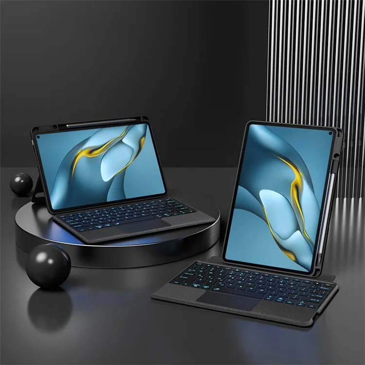 For Huawei MatePad Pro 10.8 (2019) / (2021) Leather Case + Bluetooth-compatible Keyboard with Backlight Trackpad