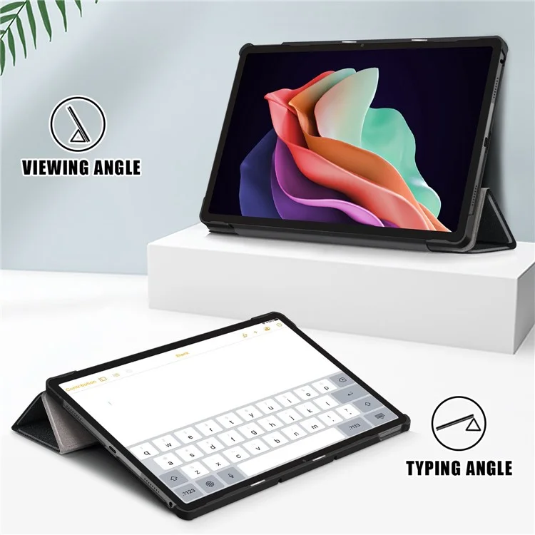 Pour Lenovo Tab P11 Gen 2 Étui de tablette en cuir PU de couleur unie Tri-fold Stand Auto Wake / Sleep Smart Cover - Noir