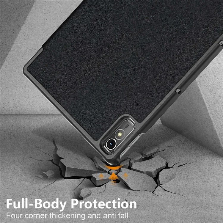 Para Lenovo Tab P11 Gen 2 Color Sólida PU PU Caetro Combate Tri-fold Stand Austra Automal / Tampa Inteligente do Sono - Preto