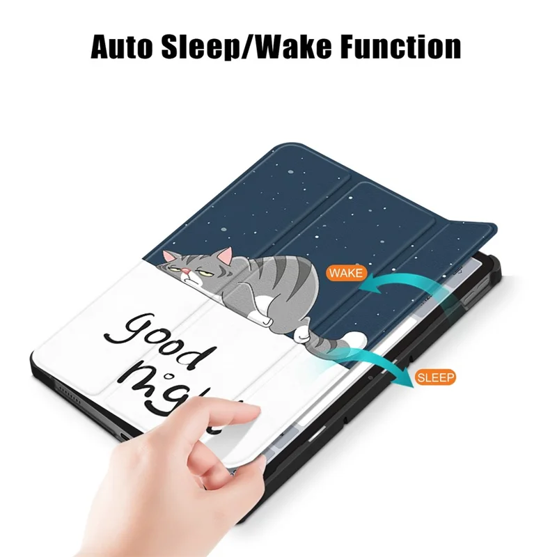 For Lenovo Tab P11 Gen 2 Pattern Printing PU Leather Protective Cover Trifold Stand Smart Tablet Case with Auto Wake  /  Sleep - Cat