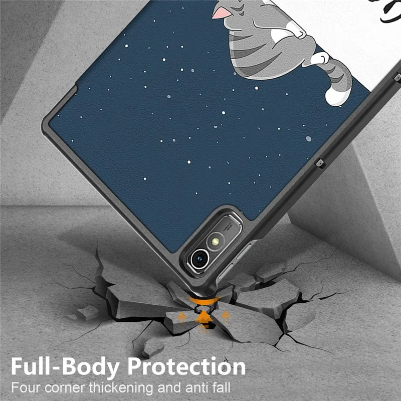 For Lenovo Tab P11 Gen 2 Pattern Printing PU Leather Protective Cover Trifold Stand Smart Tablet Case with Auto Wake  /  Sleep - Cat