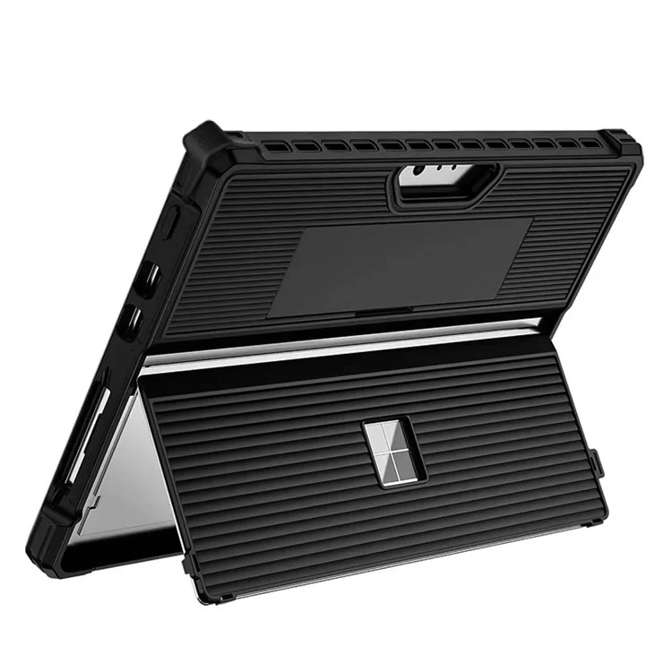 Stripe Pattern Shockproof Case for Microsoft Surface Pro 9 Hard PC Soft TPU Protective Cover Anti-Fall Laptop Case with Shoulder Strap / Lid