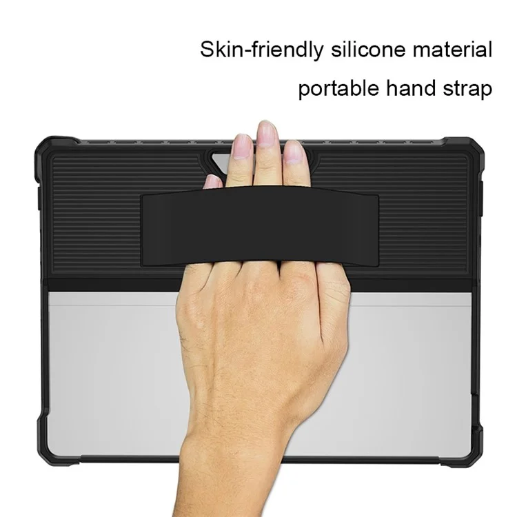 Stripe Pattern Shockproof Case for Microsoft Surface Pro 9 Hard PC Soft TPU Protective Cover Anti-Fall Laptop Case with Shoulder Strap / Lid