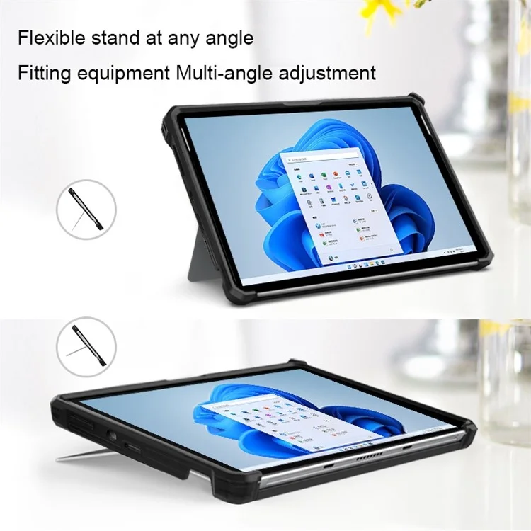 Stripe Pattern Shockproof Case for Microsoft Surface Pro 9 Hard PC Soft TPU Protective Cover Anti-Fall Laptop Case with Shoulder Strap / Lid