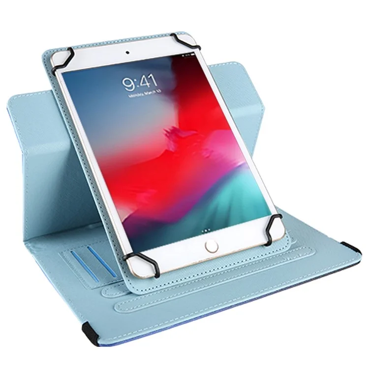 Pattern Printing Case for 10-inch Tablet, Rotating PU Leather Card Holder Elastic Band Stand Universal Tablet Cover - Blue Butterflies