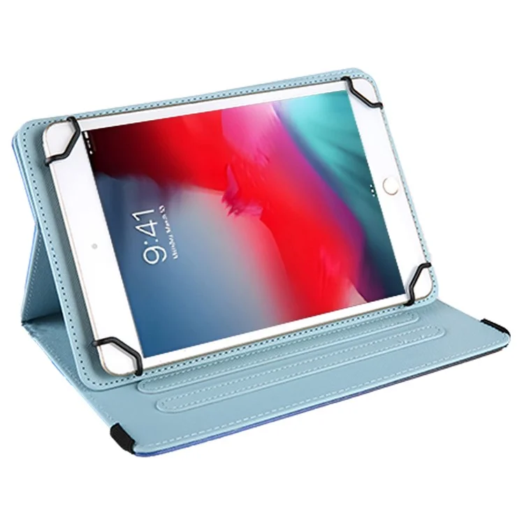 Pattern Printing Case for 10-inch Tablet, Rotating PU Leather Card Holder Elastic Band Stand Universal Tablet Cover - Blue Butterflies