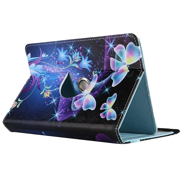Pattern Printing Case for 10-inch Tablet, Rotating PU Leather Card Holder Elastic Band Stand Universal Tablet Cover - Blue Butterflies
