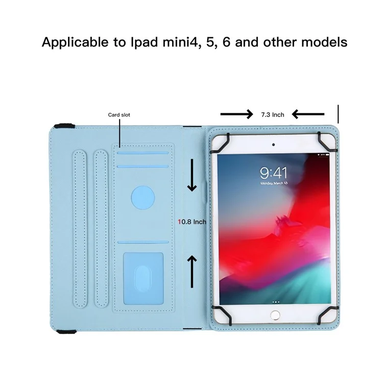 Pattern Printing Case for 10-inch Tablet, Rotating PU Leather Card Holder Elastic Band Stand Universal Tablet Cover - Blue Butterflies