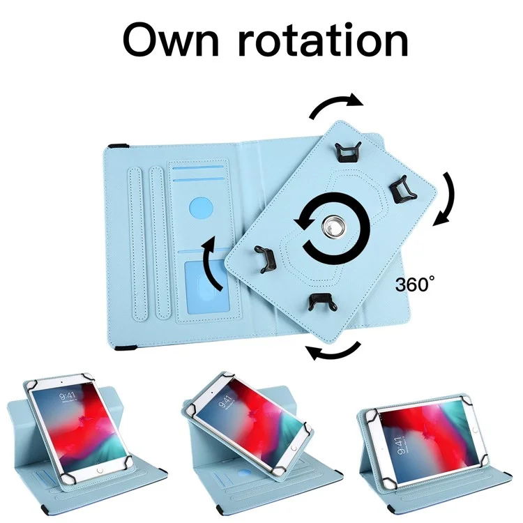 Pattern Printing Case for 10-inch Tablet, Rotating PU Leather Card Holder Elastic Band Stand Universal Tablet Cover - Blue Butterflies