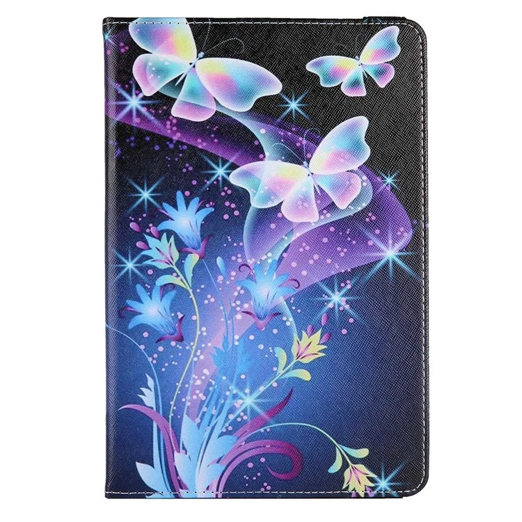 Pattern Printing Case for 10-inch Tablet, Rotating PU Leather Card Holder Elastic Band Stand Universal Tablet Cover - Blue Butterflies