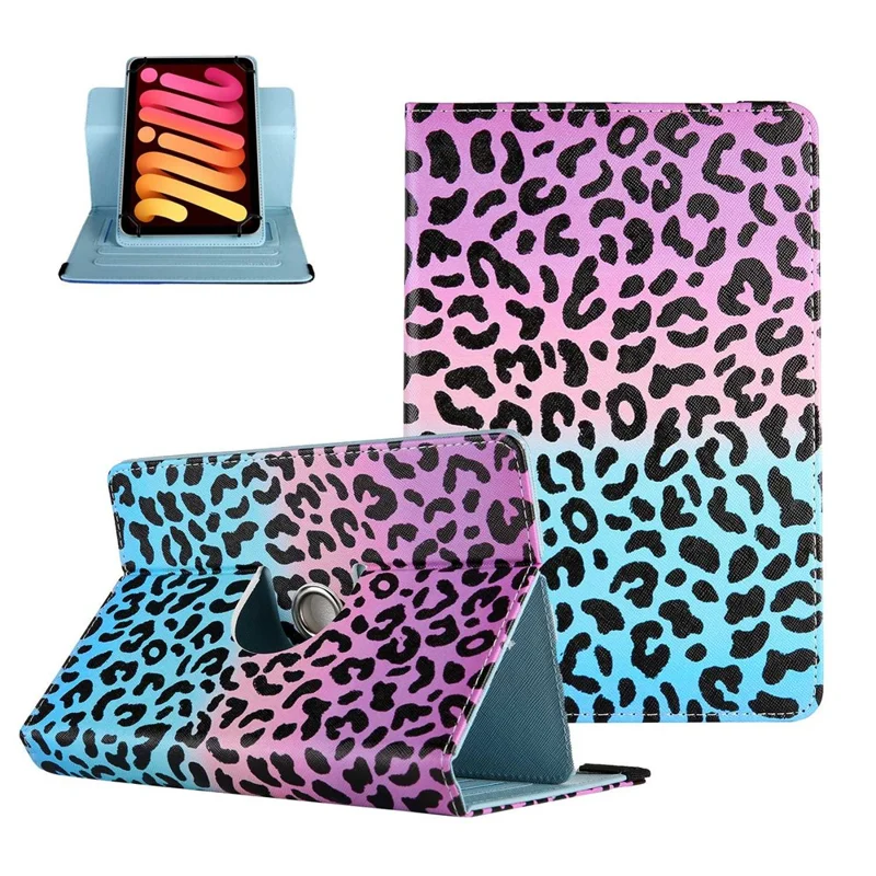 Pattern Printing Case for 10-inch Tablet, Rotating PU Leather Card Holder Elastic Band Stand Universal Tablet Cover - Leopard Print