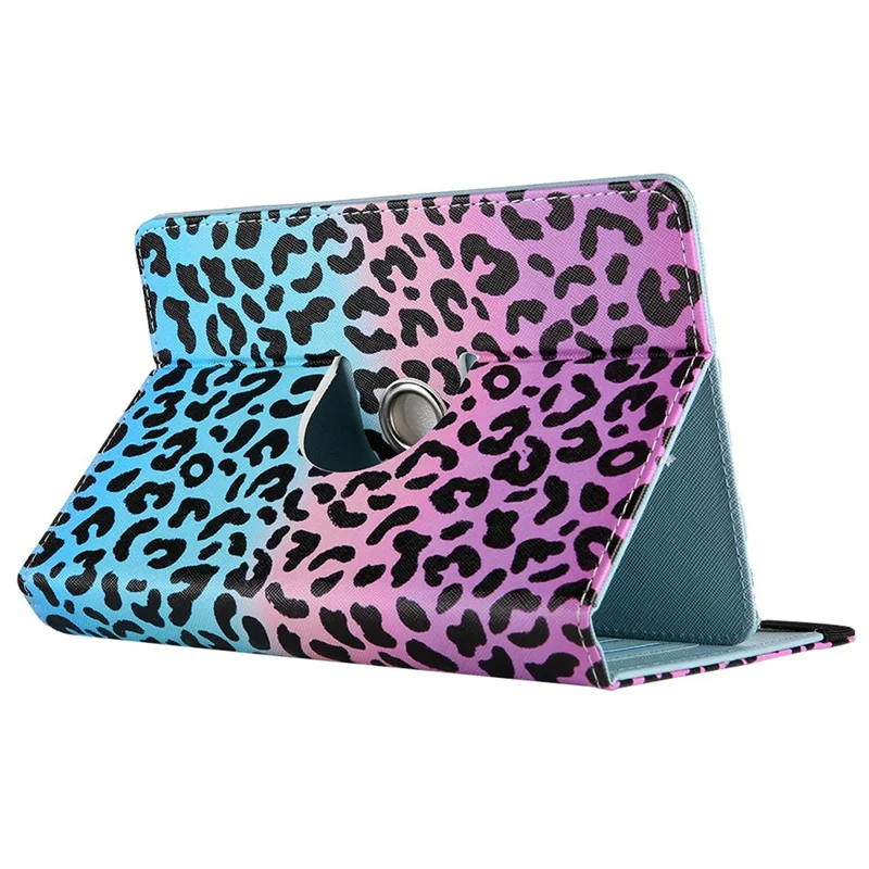 Pattern Printing Case for 10-inch Tablet, Rotating PU Leather Card Holder Elastic Band Stand Universal Tablet Cover - Leopard Print