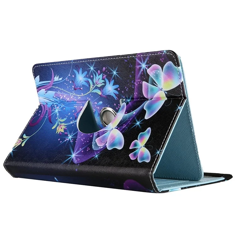 360-Degree Rotating Case for 7-inch Tablet, Pattern Printing PU Leather Stand Elastic Band Protective Cover with Card Holder - Blue Butterflies