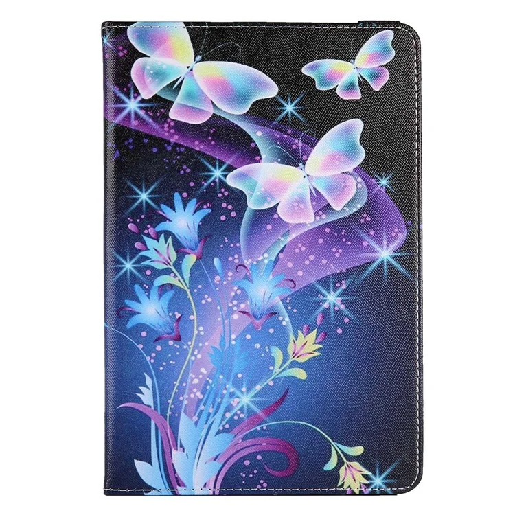 360-Degree Rotating Case for 7-inch Tablet, Pattern Printing PU Leather Stand Elastic Band Protective Cover with Card Holder - Blue Butterflies