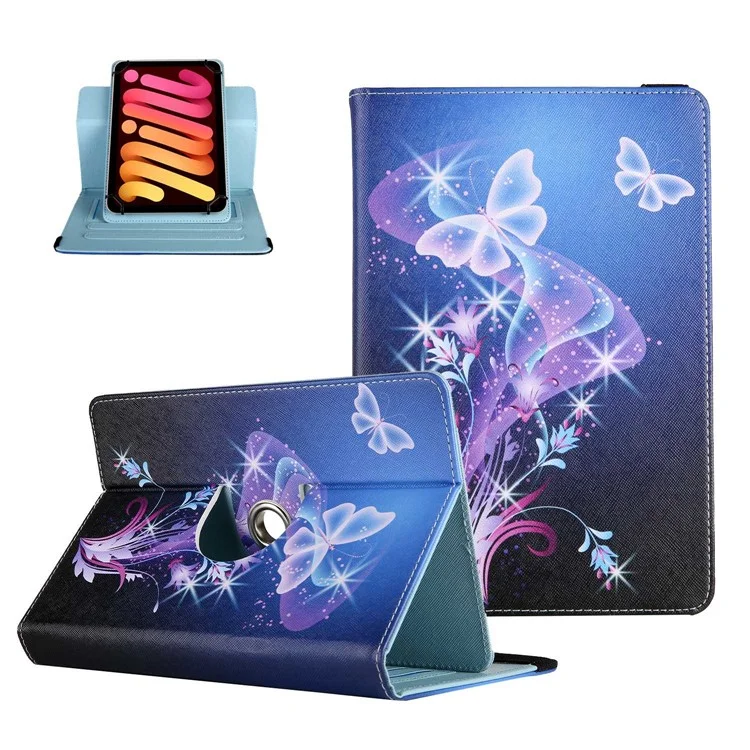 360-Degree Rotating Case for 7-inch Tablet, Pattern Printing PU Leather Stand Elastic Band Protective Cover with Card Holder - Flying Butterflies