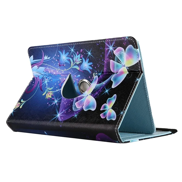 Rotating PU Leather Cover for 8-inch Tablet, Pattern Printing Elastic Band Folio Stand Protective Case with Card Slots - Blue Butterflies