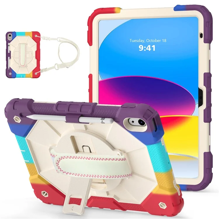 Робот C2 Серии Series Probry-proof Pakstand Pablest Case Для Ipad 10.9 (2022), пк + Силиконовый Ручный Ремешок с Плечевым Ремнем - Красочный Красный