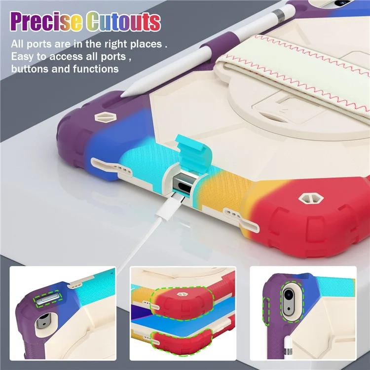 Робот C2 Серии Series Probry-proof Pakstand Pablest Case Для Ipad 10.9 (2022), пк + Силиконовый Ручный Ремешок с Плечевым Ремнем - Красочный Красный