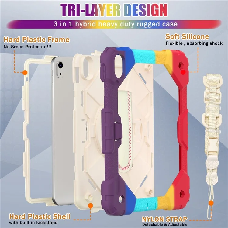 Робот C2 Серии Series Probry-proof Pakstand Pablest Case Для Ipad 10.9 (2022), пк + Силиконовый Ручный Ремешок с Плечевым Ремнем - Красочный Красный