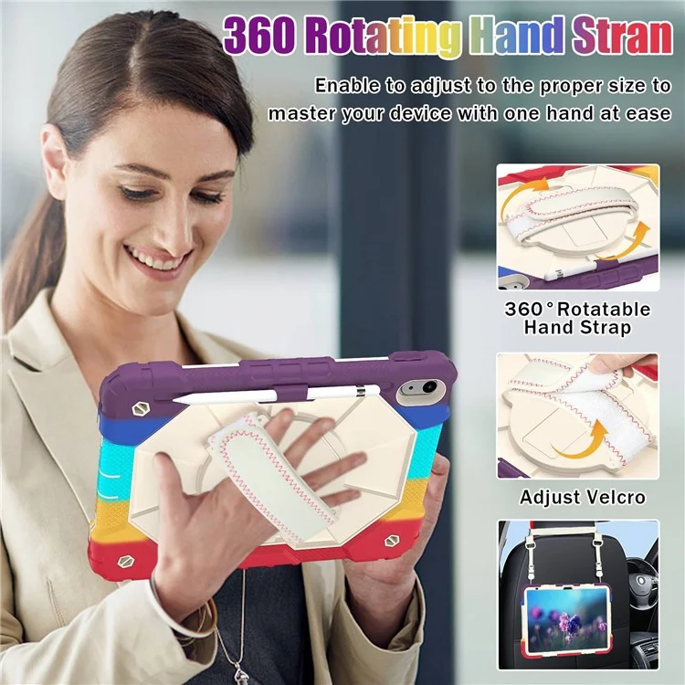 Робот C2 Серии Series Probry-proof Pakstand Pablest Case Для Ipad 10.9 (2022), пк + Силиконовый Ручный Ремешок с Плечевым Ремнем - Красочный Красный