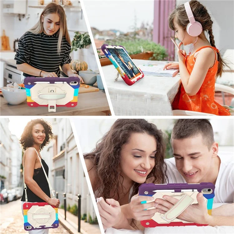 Робот C2 Серии Series Probry-proof Pakstand Pablest Case Для Ipad 10.9 (2022), пк + Силиконовый Ручный Ремешок с Плечевым Ремнем - Красочный Красный
