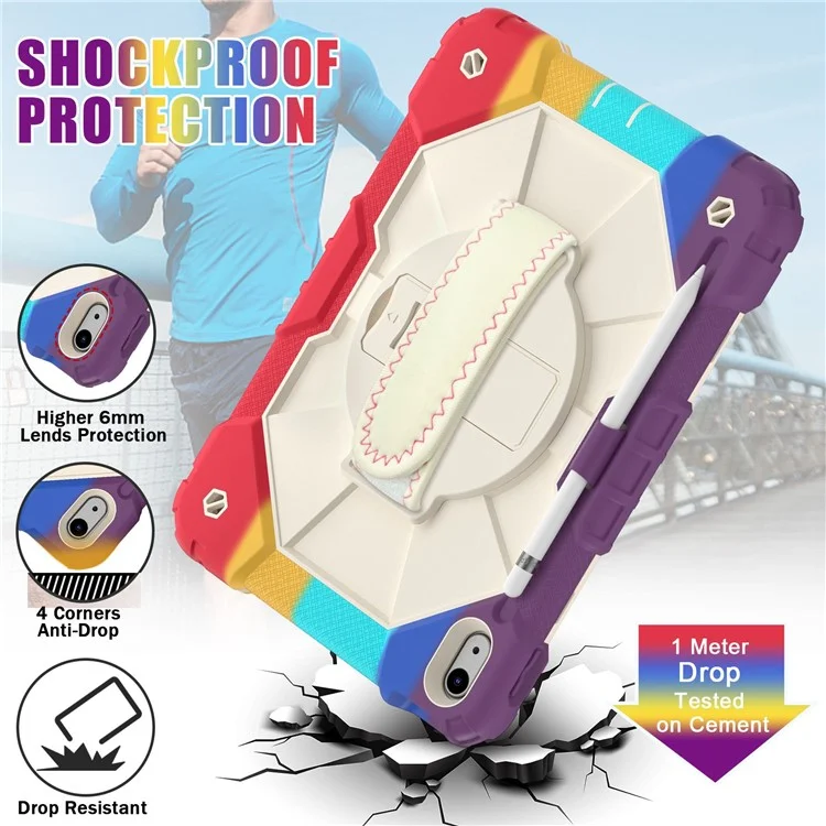 Робот C2 Серии Series Probry-proof Pakstand Pablest Case Для Ipad 10.9 (2022), пк + Силиконовый Ручный Ремешок с Плечевым Ремнем - Красочный Красный