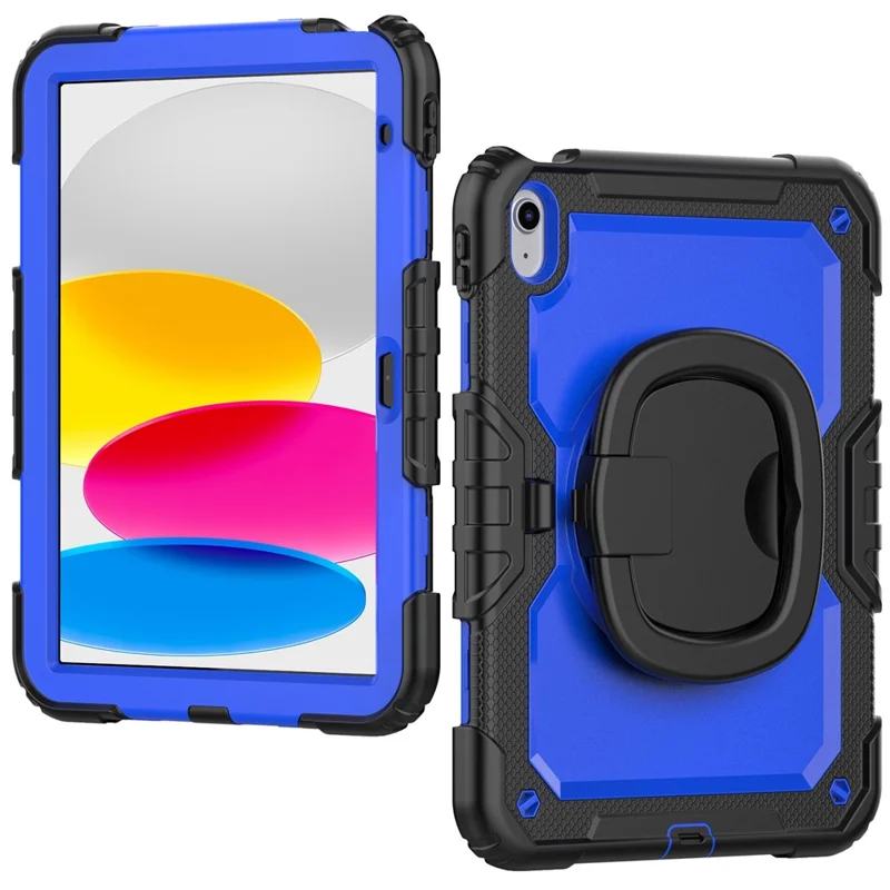 Shockproof Drop-Proof Tablet Case for iPad (2025) / 10.9 (2022) PC + Thickened Silicone Kickstand Cover with Hand Grip - Blue PC / Black