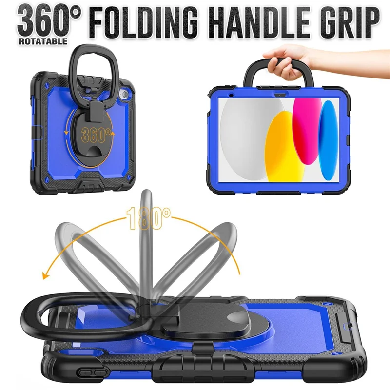 Shockproof Drop-Proof Tablet Case for iPad (2025) / 10.9 (2022) PC + Thickened Silicone Kickstand Cover with Hand Grip - Blue PC / Black