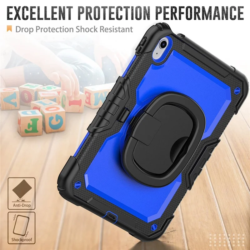 Shockproof Drop-Proof Tablet Case for iPad (2025) / 10.9 (2022) PC + Thickened Silicone Kickstand Cover with Hand Grip - Blue PC / Black