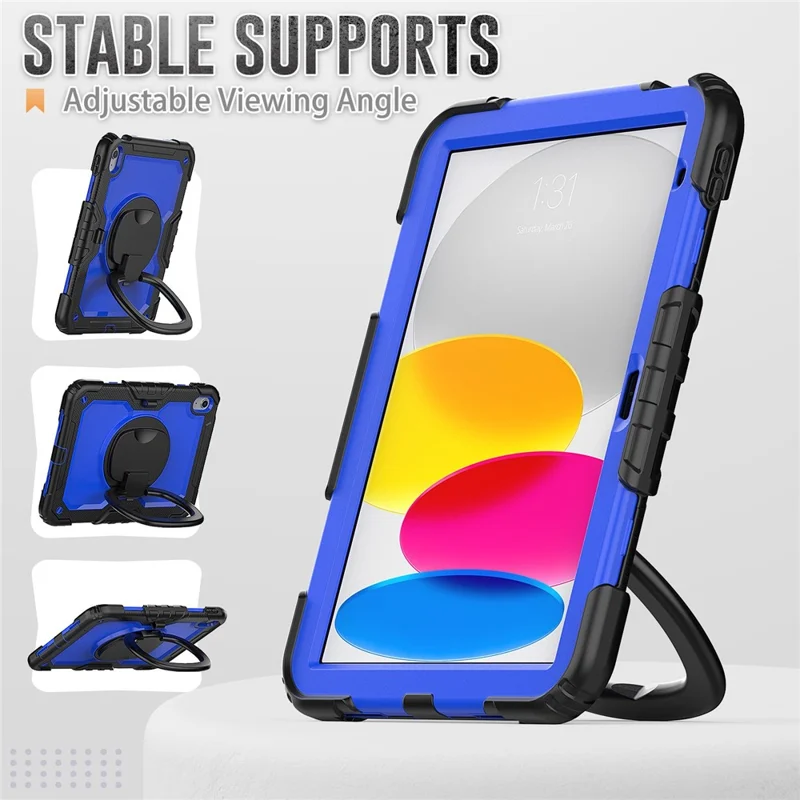 Shockproof Drop-Proof Tablet Case for iPad (2025) / 10.9 (2022) PC + Thickened Silicone Kickstand Cover with Hand Grip - Blue PC / Black