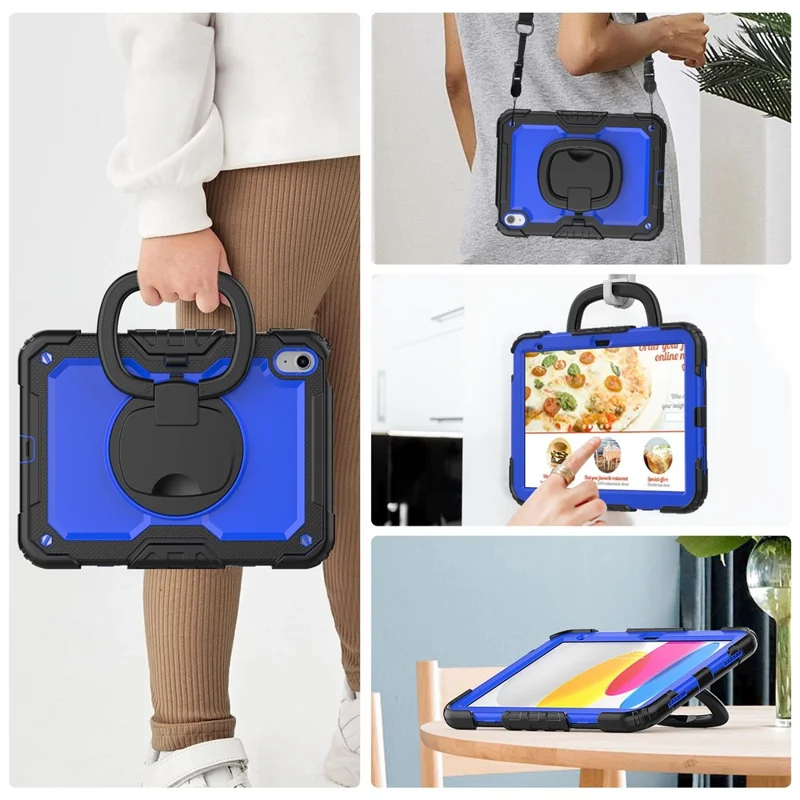 Shockproof Drop-Proof Tablet Case for iPad (2025) / 10.9 (2022) PC + Thickened Silicone Kickstand Cover with Hand Grip - Blue PC / Black