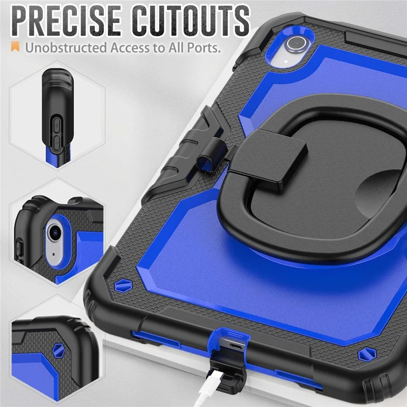 Shockproof Drop-Proof Tablet Case for iPad (2025) / 10.9 (2022) PC + Thickened Silicone Kickstand Cover with Hand Grip - Blue PC / Black